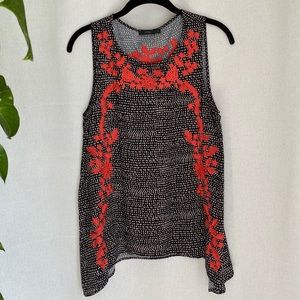 Sleeveless blouse / size M / black with white and red detail